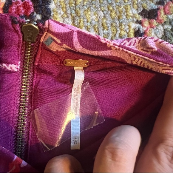 Free People Stella Printed Pink Purple Graphic A Line Mini Dress size L - Picture 3 of 7